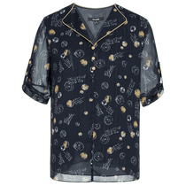 (Wandering in the Sea of ​​Flowers) NAERSI retro letterhead printed chiffon shirt for women 24 autumn new top