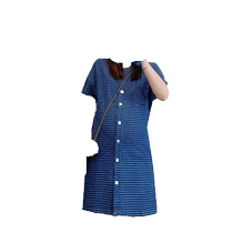 Maternity wear summer wear new Korean version V-neck short-sleeved jacquard denim skirt loose slimming straight mid-length dress