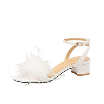 Lily Wei Sweetheart Ballet Versatile and non-fatiguing thick heel sandals white large size 41-43 with a high-end feel