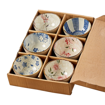 High-value japanese-style ceramic rice bowl gift box with underglaze color