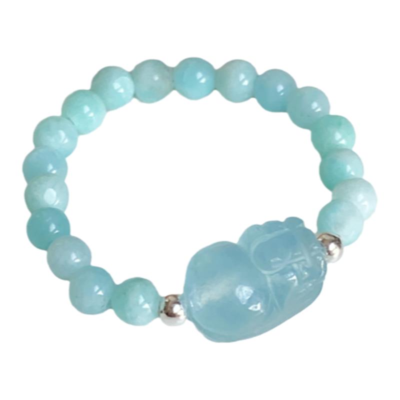OkFineyard natural aquamarine Pixiu ring for women to attract wealth and good luck niche design crystal beaded index finger ring