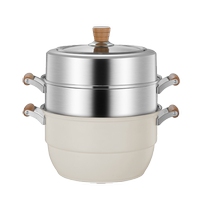 304 antibacterial stainless steel steamer household steaming and cooking stew pot three-layer thickened large-capacity induction cooker for gas stove