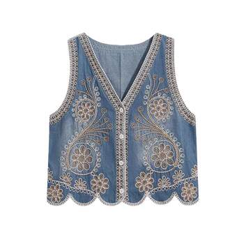 ເສື້ອຍືດ denim embroidered ຮູບແບບໃຫມ່