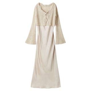 Snidel2025 autumn and winter new wool lace collar knitted cardigan satin dress suit swno255089