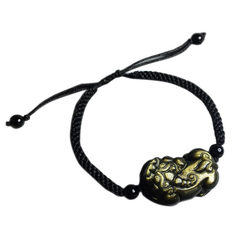 Authentic natural gold obsidian Pixiu bracelet obsidian braided necklace male and female couple besties a pair of lucky bracelets