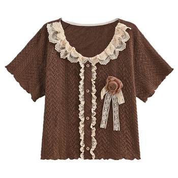 Mori girl tribe retro original vintage feeling stacked short-sleeved 2025 new autumn lace top suit for women