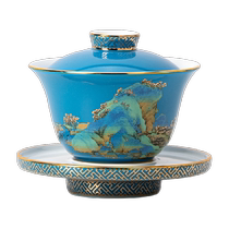 Jingdezhen Longzhu Pavilion ceramic tea set home gift high-end tea bowl wedding gift gift box