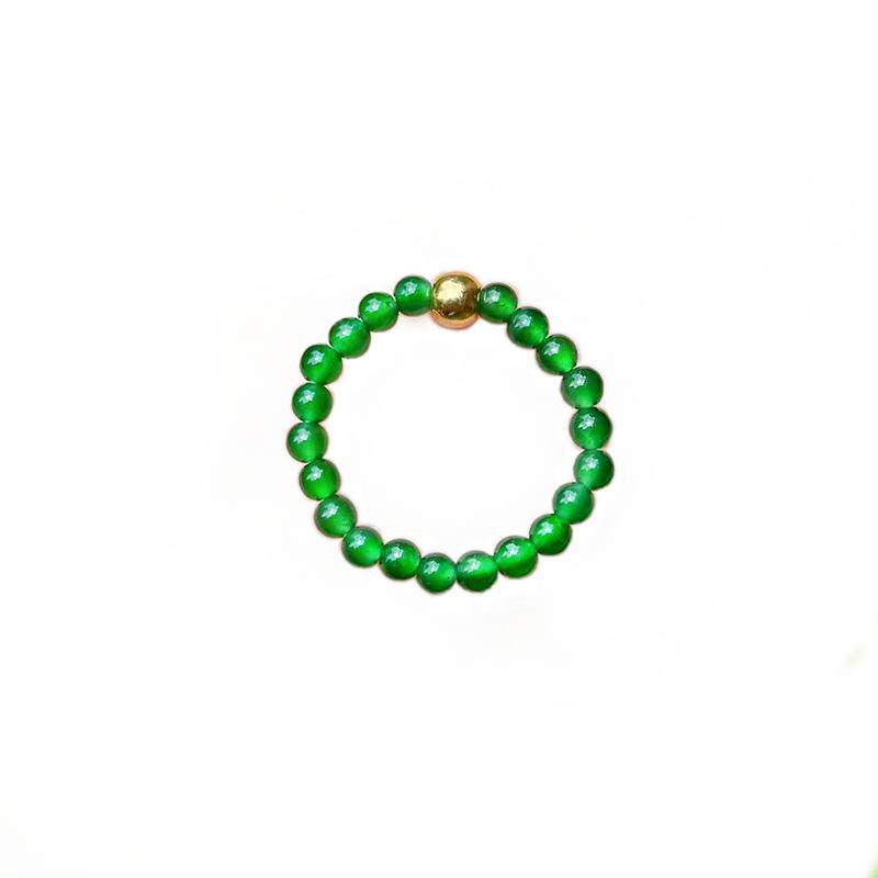 Natural high ice spicy green jadeite millet bead ring 999 pure gold gold women's new Chinese style national style