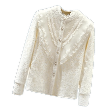 Half turtleneck lace bottoming shirt for women in autumn and winter new style small fragrance style inner long-sleeved shirt plus velvet thickened warm top