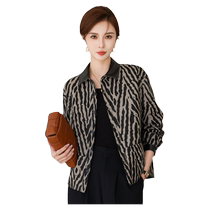 2024 Autumn New Haining Genuine Leather Jacket Womens Sheepskin Short Printed Jacket Single Leather Large Size Loose