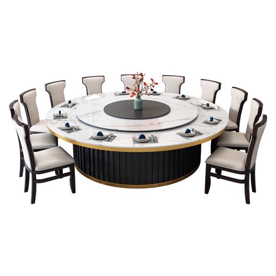 Hotel electric dining table turntable rock plate large round table hotel private room light luxury 15 people 20 people banquet table hot pot table