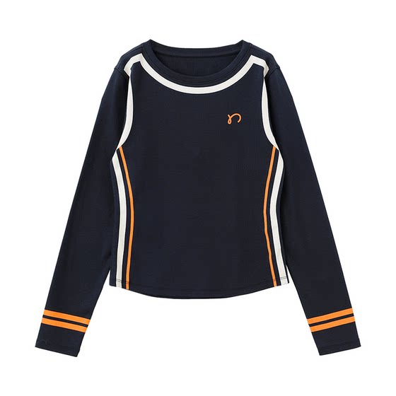 
Najiya [lines and color blocks] sporty waist-closing long-sleeved ribbed T-shirt
