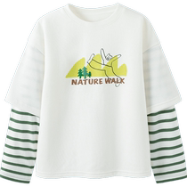 (Workwear style) Mini Balabala boys and girls 2024 new autumn top fake two-piece long-sleeved T-shirt