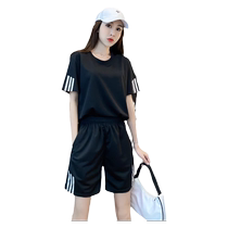 Quick-drying sports suit womens summer thin 2024 new ice silk short-sleeved shorts running fitness two-piece set