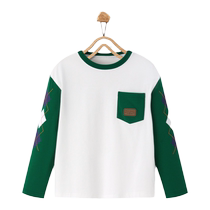 minipeace childrens clothing boys pocket autumn clothing childrens long-sleeved T-shirt baby tops splicing rhombus trendy
