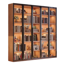 Fuqiaojiang solid wood bookcase light luxury storage cabinet with glass door home living room display cabinet dust-proof bookshelf bookcase