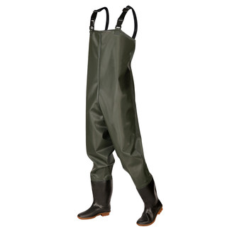 Water pants half-length rain pants with rain boots waterproof clothes men's catch fish one-piece water pants full body thickened reservoir water shoes