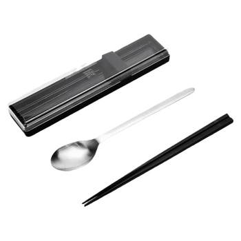 Double erectile stainless steel portable dining spoon set