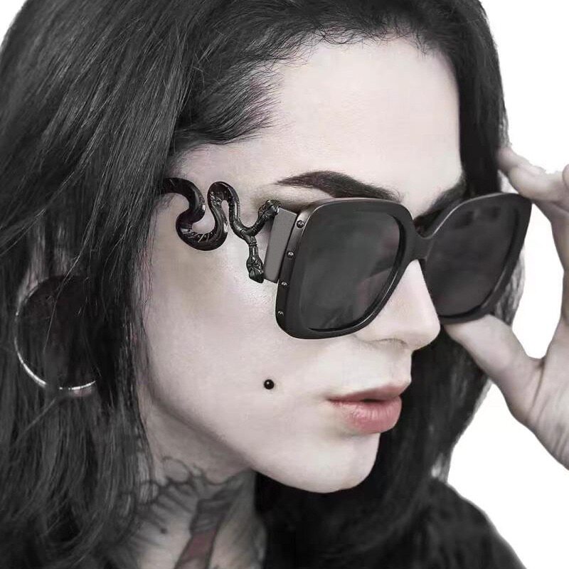 Punk niche design gothic dark snake year retro oversized glasses unique exaggerated sunglasses