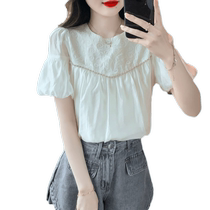 Retro puff-sleeved chiffon shirt for women in summer thin design niche style age-reducing shirt short-sleeved top