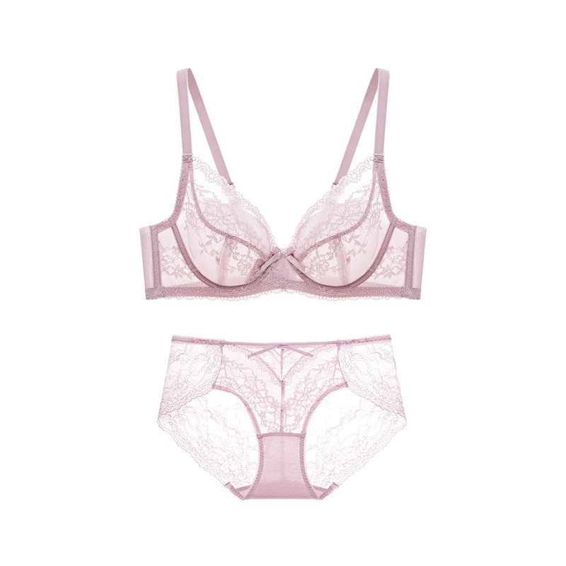 Maniform sexy lace underwear for women anti-sagging big breasts showing small bra set ultra-thin wedding gift