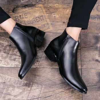 Autumn and winter pointed-toe short martin boots, versatile and fashionable men's boots, high-top leather shoes, korean style british leather boots, trendy short boots