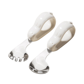 Rushan 316l stainless steel baby learning eating training fork and spoon