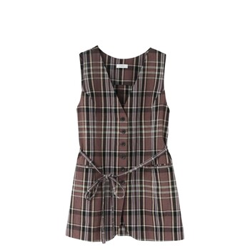 Lowrys farm vest women's 2026 summer new style linen light mature plaid v-neck sleeveless jacket 657860