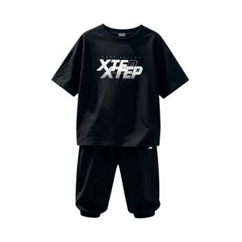 Xtep ເດັກນ້ອຍແຂນສັ້ນ cropped pants ເດັກນ້ອຍຊາຍ suit boys 2026 summer ໃຫມ່ກິລາເສື້ອທີເຊີດນັກຮຽນປະຖົມ 2 ສິ້ນຊຸດ