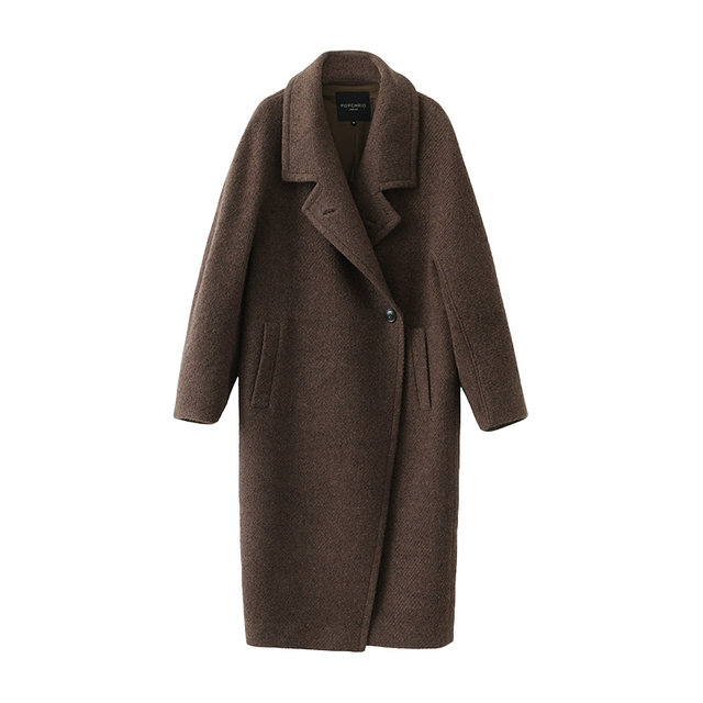 POPCHRIO欧可芮◆马海毛羊毛复古两穿毛呢大衣加厚呢子外套中长款