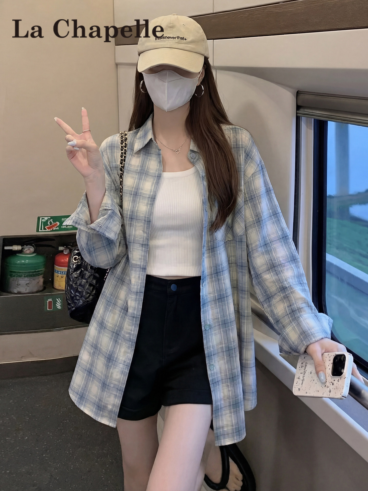 La Chapelle Blue Plaid Loose Long-Sleeved Shirt Women's 2026 Autumn Thin Lazy Style Sun Protection Jacket Shirt