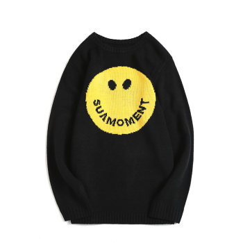 SUAMOMENT scratched smiley face sweater sweater sweater men's loose mid-length basic versatile national trend couple sweater