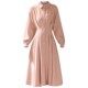Gentle retro shirt dress pink long sleeve dress