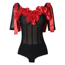 Danbaoluo flagship store dance clothing new waltz top U-neck ribbon ruffled mid-sleeve modern dance practice clothing