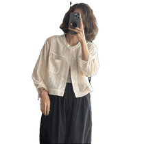 Ramie sun protection shirt jacket womens summer new brand high-end temperament versatile short top tulle outer wear