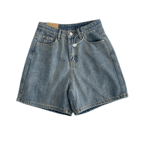 Retro denim shorts for women summer thin large size high waist pear-shaped body stretchy slimming a-line wide-leg pants hot pants