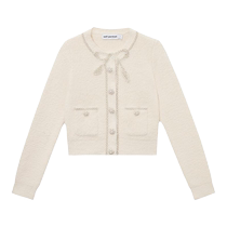 self-portrait 2023 autumn and winter ivory exquisite bow beaded round neck furry knitted cardigan