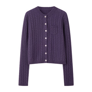 Solighter100% wool round neck cable cardigan