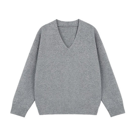 pusumede 普鲁士蓝 套头V领毛衣女长袖针织衫气质宽松慵懒上衣