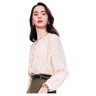 betu百图设计感圆领印花衬衫女长袖2025年秋季新款宽松碎花衬衣