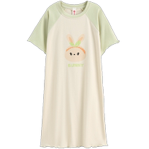 Fenton childrens nightgown girls pajamas summer pure cotton short-sleeved girls middle and older childrens cute cartoon home clothes