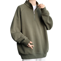 Semi-zipper sweater men spring autumn new American casual hit blouse mens tide loose loose longsleeved coat