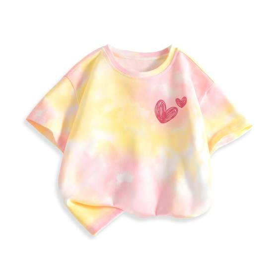 
Cotton girls short-sleeved T-shirt 2025 new pure cotton children's summer clothes fashionable tie-dye big children's summer clothes children's clothing