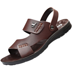 Men's Sandals 2024 New Summer Genuine Leather Soft Sole Anti-Slip Beach Shoes Large Size Casual Dual-Purpose Outdoor Sandals and Slippers