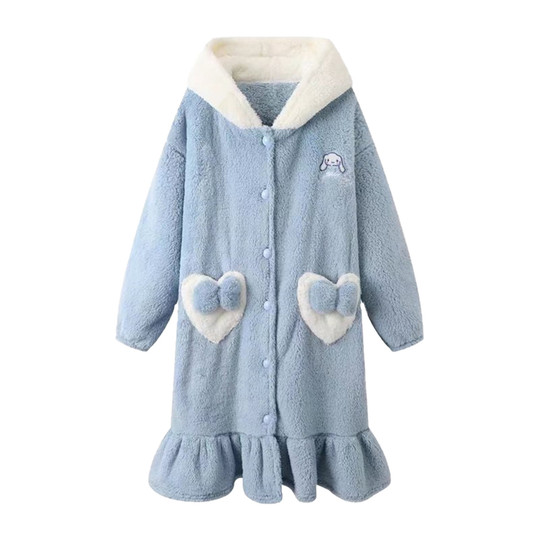 儿童睡袍玉桂狗加绒加厚睡衣女童秋冬珊瑚绒可外穿家居服套装浴袍