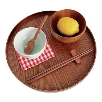 Ins japanese round tea tray wooden tray cup storage