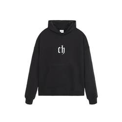 CHINISM CH black hooded sweatshirt men's trendy American loose couple tops boys spring and autumn heavy hoodies