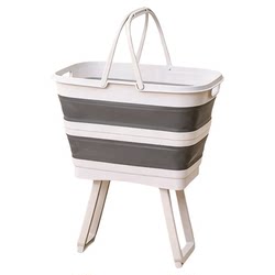 Standing Laundry Basket with Elevated Stand, No Need to Bend Over, Foldable Laundry Hamper, Portable Laundry Storage Basket