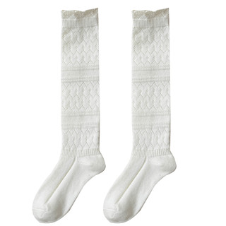 日系复古镂空羊毛小腿袜子女中筒堆堆袜秋冬保暖配靴子长筒袜靴袜