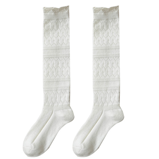 日系复古镂空羊毛小腿袜子女中筒堆堆袜秋冬保暖配靴子长筒袜靴袜